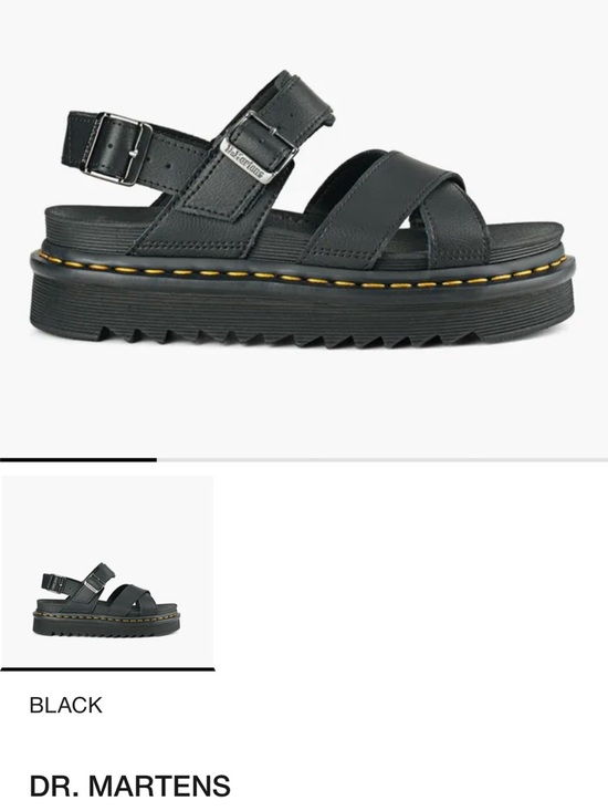 Dr. Martens Shoes - Dr. Martens Voss II Black Platform Sandals with Yellow Stitching - Air Wair